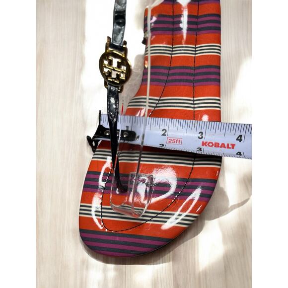 Tory Burch Emmy Patent Calf T-Strap Stripe Sandal Size 7M - Picture 8 of 11